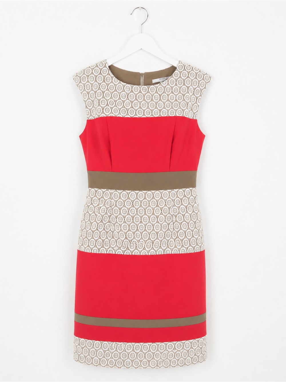 Studio One Coral and Cream Cap Sleeve Dress with Olive Bands